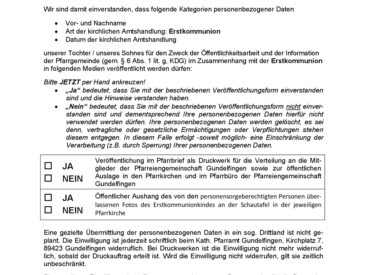 Datenschutz Erstkommunion neu